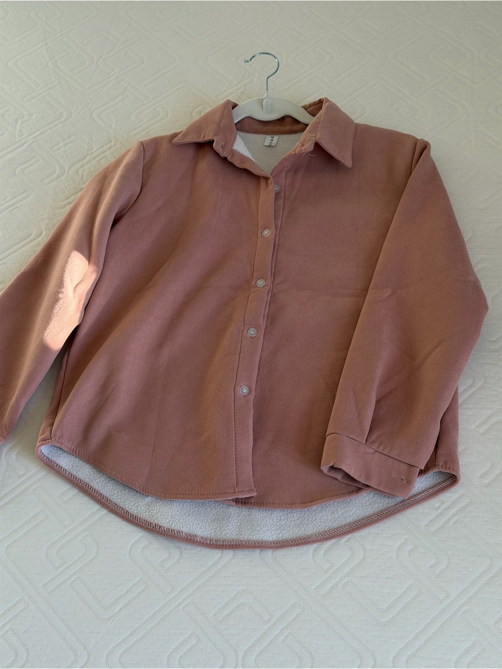 Fleece-Lined Dusty Pink Button-Up Shirt Jacket – Size S/M